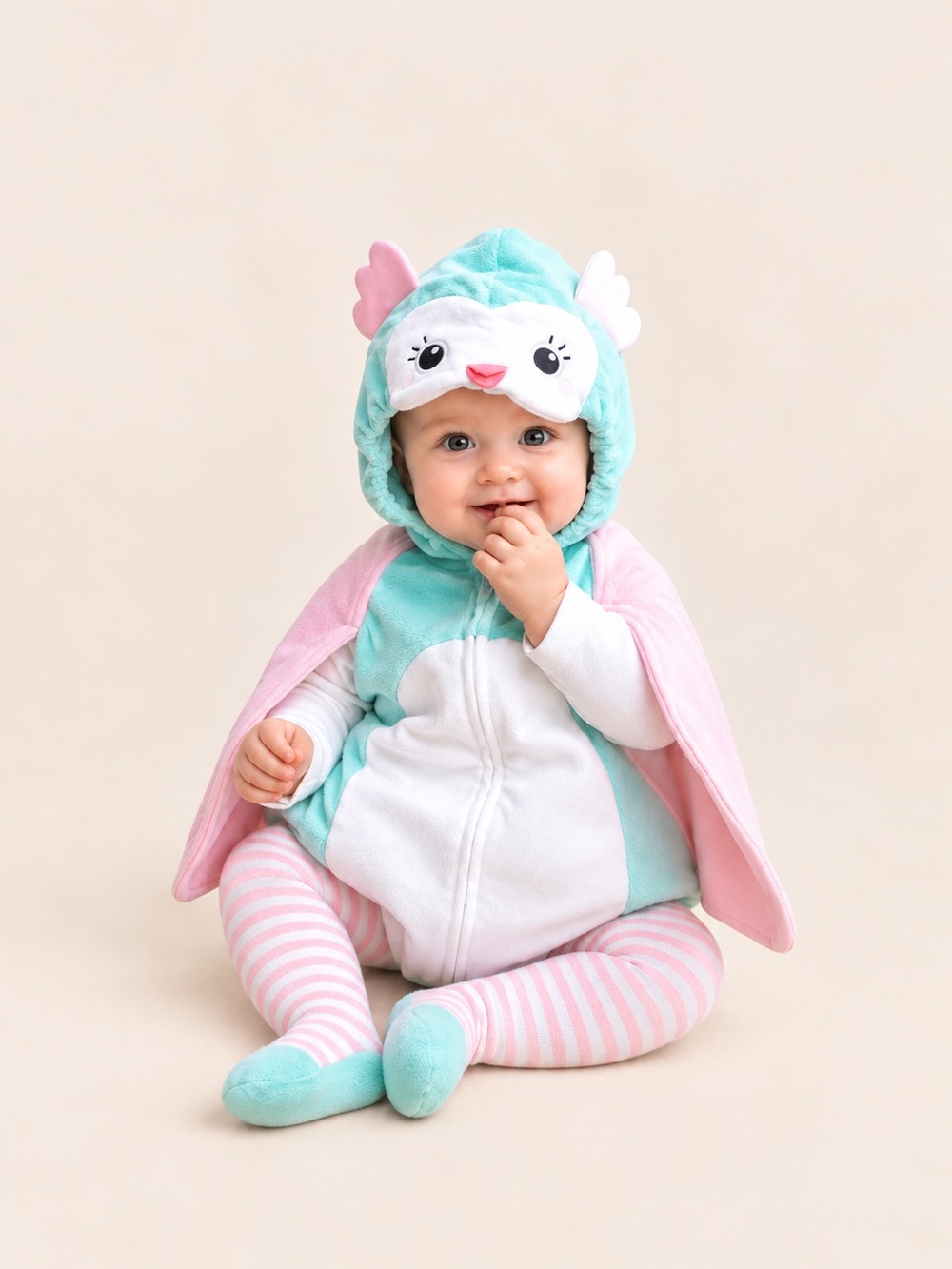 Carter’s Baby Owl Hooded Costume in Mint and Pink - Soft Plush Halloween Outfit